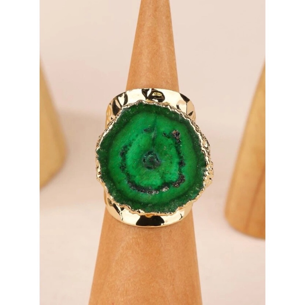 Boho Green & Gold Tone Statement Ring